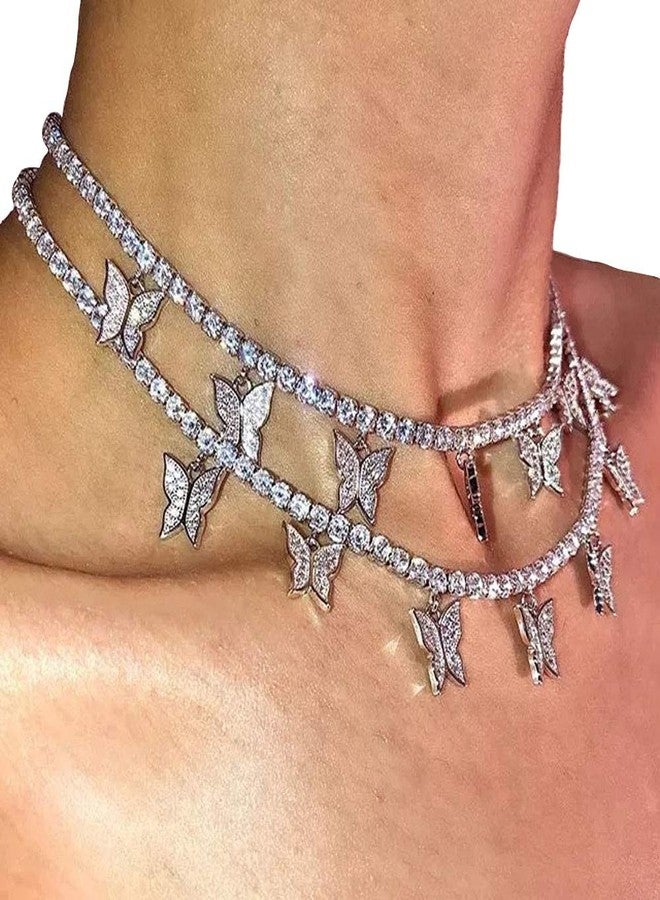 Jacruces Butterfly Necklace Tennis Chain Butterfly Choker Bling Iced CZ Butterfly Necklace Silver Women (16, 3mm-Silver) - Image 3